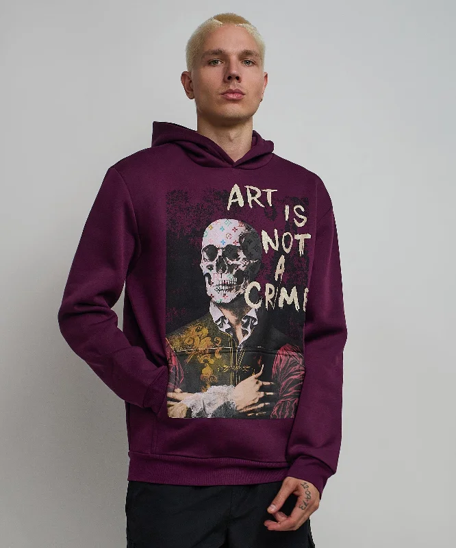 Classic white hoodie -Art Is Not A Crime Graphic Print Hoodie - Burgundy