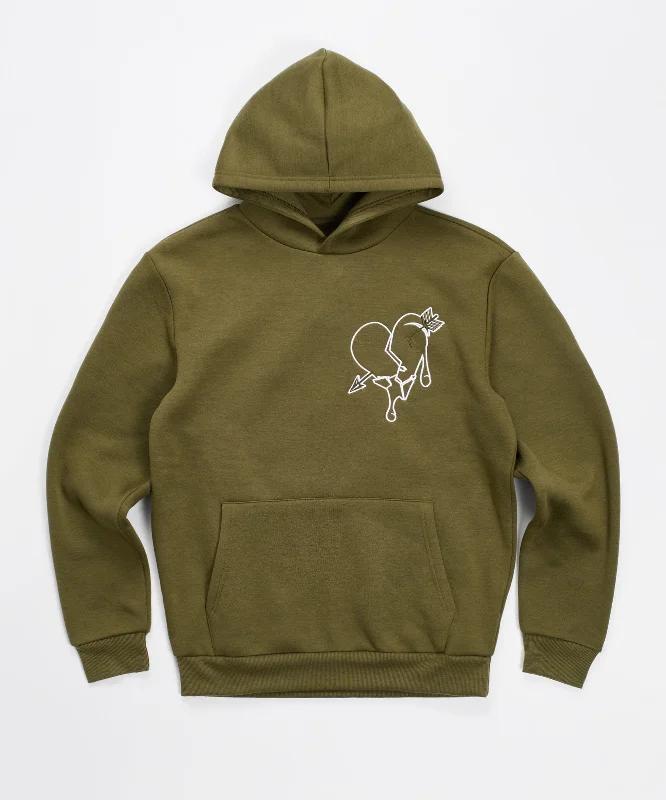 Slim white hoodie -Heartless Back Print Oversized Embroidered Hoodie - Olive Green