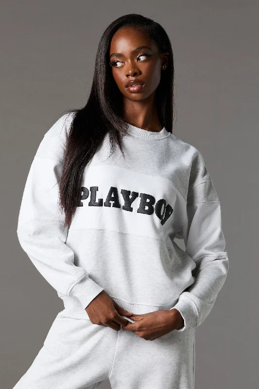 Plain grey sweatshirts -Playboy Graphic Colourblock Fleece Sweatshirt