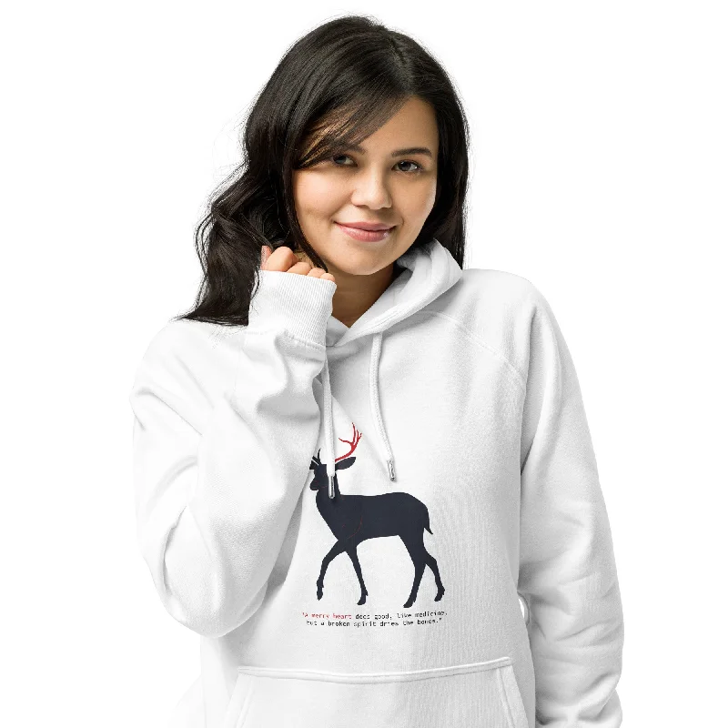 Cozy black hoodie -A Merry Heart Graphic Women Eco Raglan Hoodie