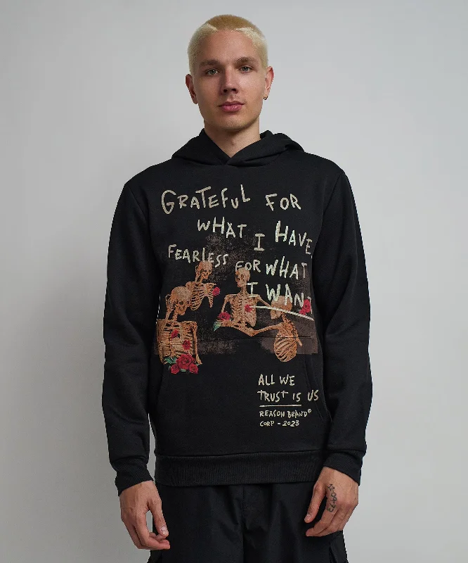 Heavy red hoodie -Grateful Roses Hoodie - Black