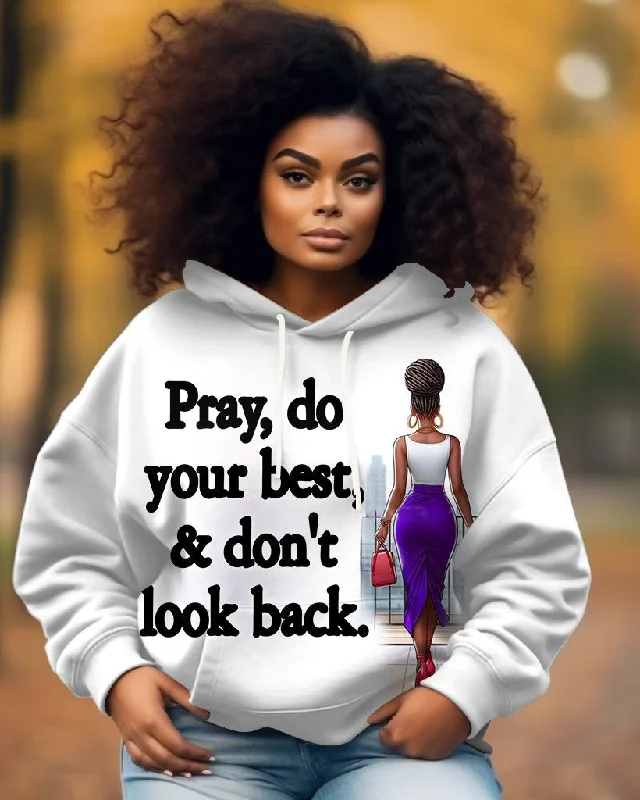 Ribbed white hoodie -Do Your Best Don't Look Back Long-sleeved Hoodie