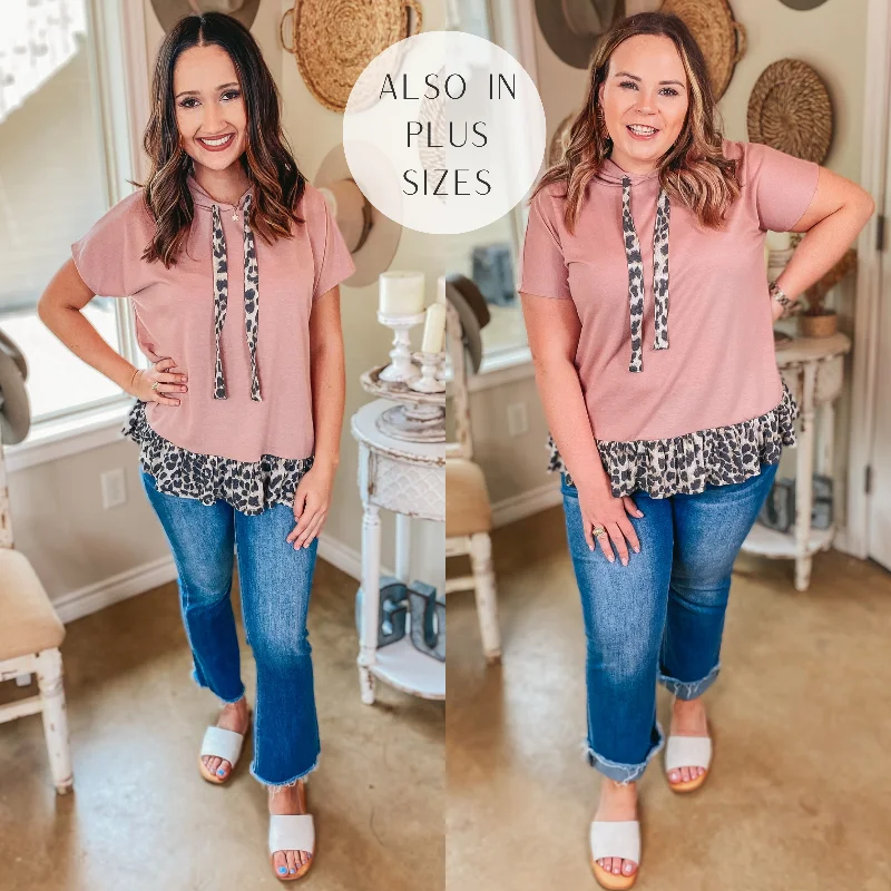 Soft white hoodie -Take a Hike Short Sleeve Leopard Peplum Hoodie Top in Mauve Pink