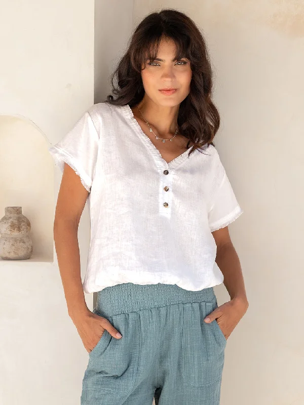 Ombre blouses trendy -Vivre Linen and Cotton Blouse White