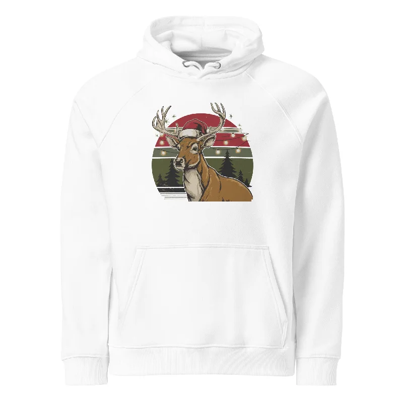 Casual red hoodie -Ho-Ho-Vintage Reindeer Graphics Women Eco Raglan Hoodie