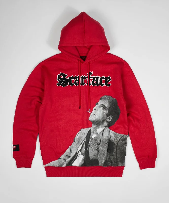 Boho white hoodie -Scarface Old English Chenille Hoodie - Red