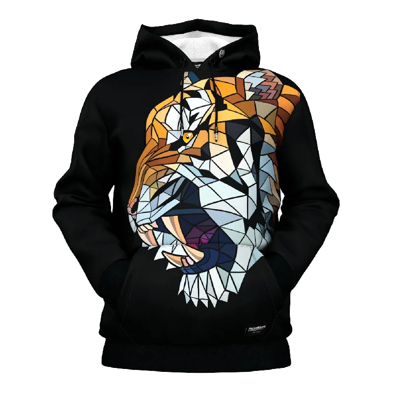 Trendy grey hoodie -Geometric Tiger Hoodie