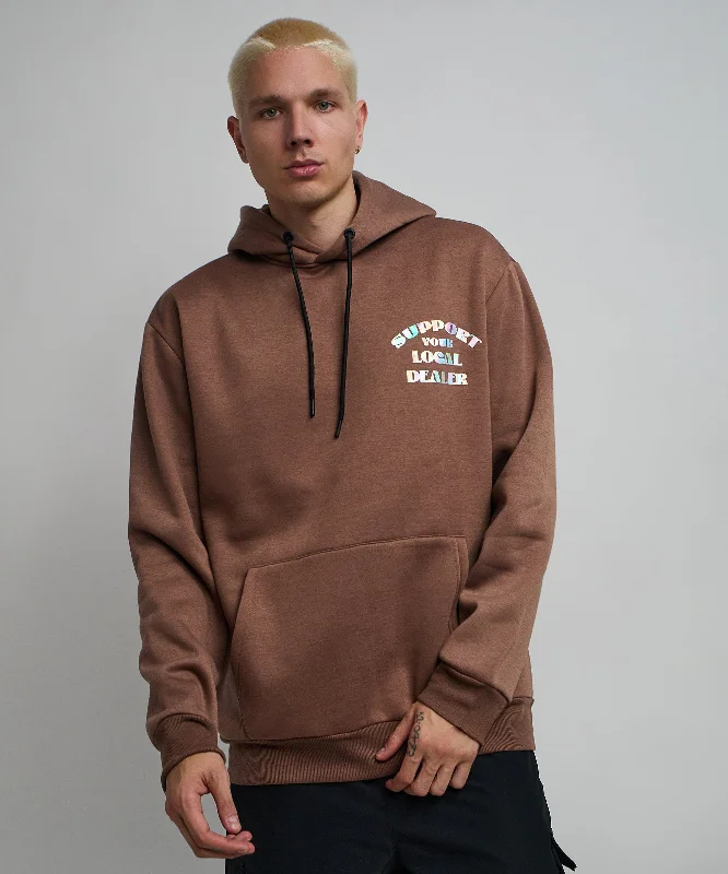 Short red hoodie -Support Local Iridescent Foil Print Hoodie - Brown