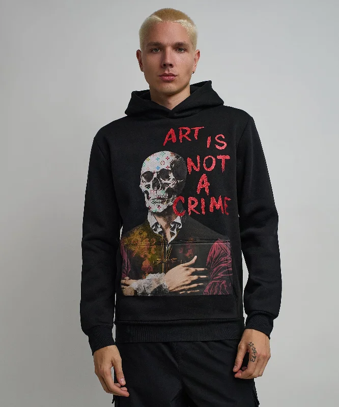 Elegant black hoodie -Art Is Not A Crime Graphic Print Hoodie - Black