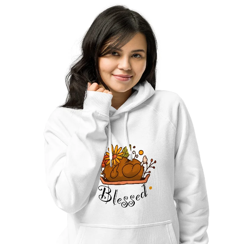 Cropped grey hoodie -Blessed Thanksgiving Graphics Women Eco Raglan Hoodie