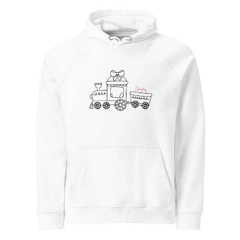 Extra long cotton hoodie -Christmas on the Tracks Graphics Women Eco Raglan Hoodie