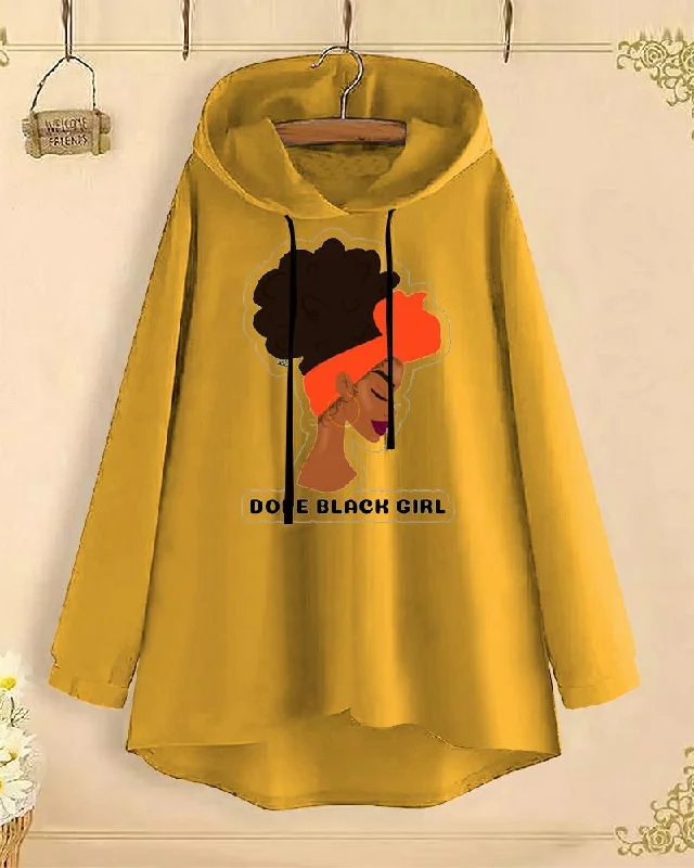 Vintage white hoodie -Dope Black Girl Long-Sleeved with Loose Hem Hoodie