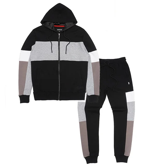 Warm grey hoodie -M2323 Paolo Fleece Jacquard Hoodie Track Set - Black