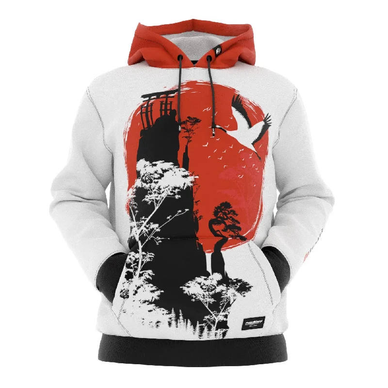 Floral red hoodie -Mountain Torii Hoodie