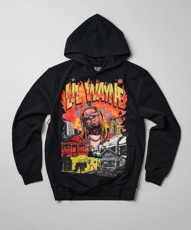 Extra long cotton hoodie -Lil Wayne New Orleans Hoodie - Black