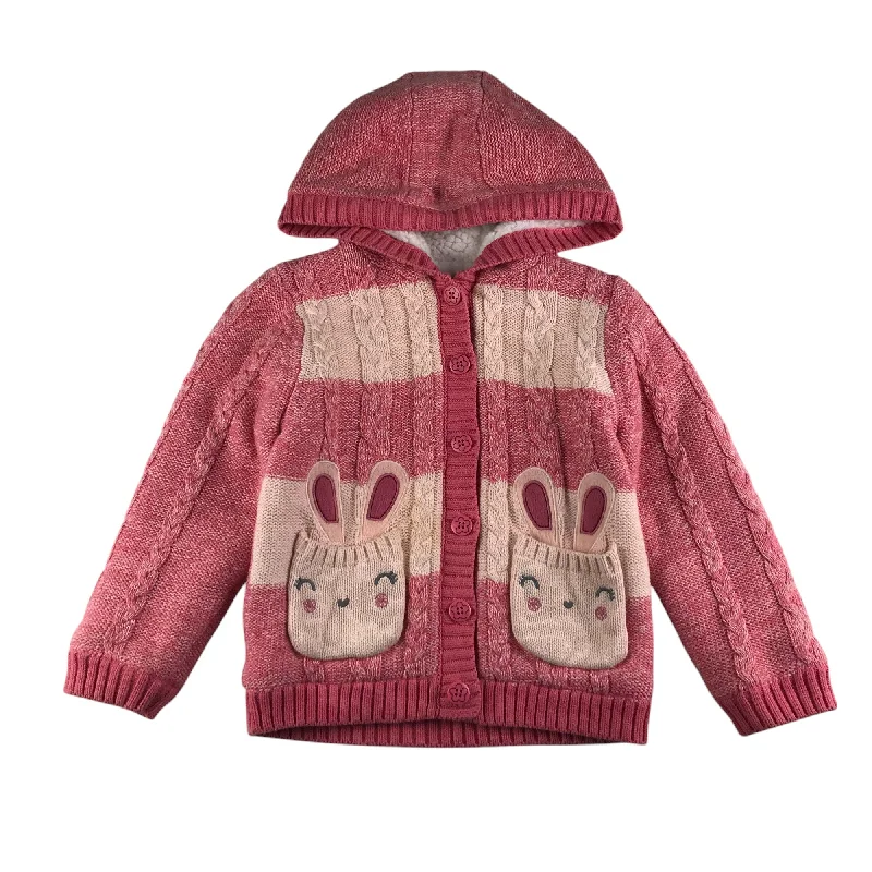 Patterned fleece hoodie -Nutmeg hoodie 5-6 years pink knitted bunny pockets warm lined