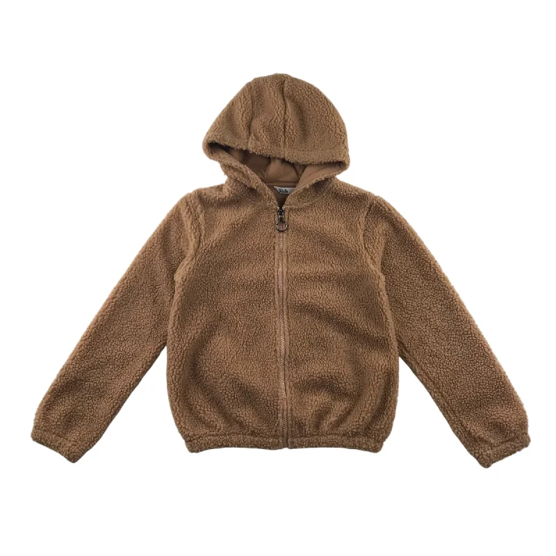 Casual white hoodie -M&Co fleece hoodie 9-10 years brown fluffy full zipper