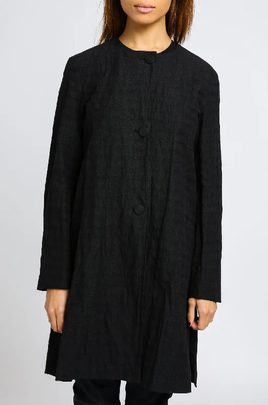 Striped grey jacket -JAYA JEWEL NECK LONG JACKET IN COTTON JACQUARD BLACK