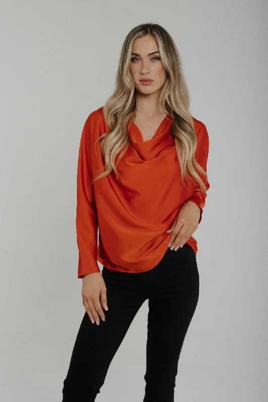 Budget shirts cheap -Jasmine Cowl Neck Blouse In Rust