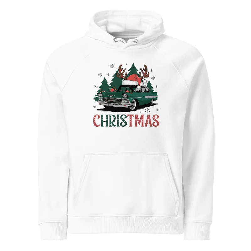 Extra long cotton hoodie -Retro Christmas Ride Graphics Women Eco Raglan Hoodie