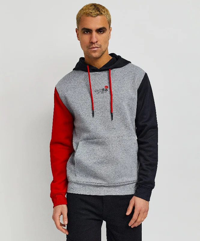 Thick red hoodie -Cross Block Hoodie - Grey