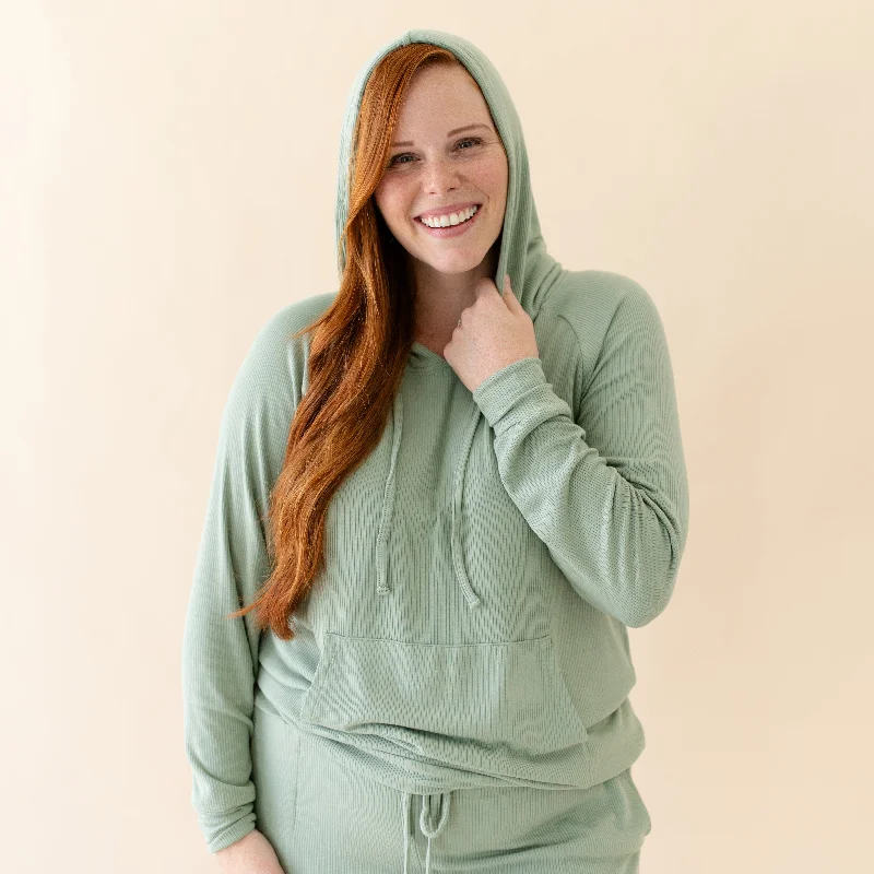 Heavy black hoodie -Women's Ribbed Hoodie in Thyme