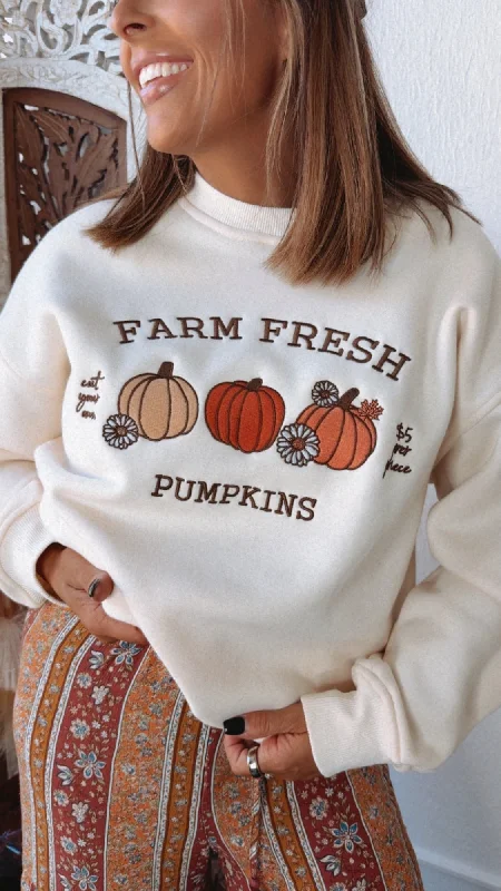 Teal trendy sweatshirts -Farm Fresh Pumpkins Crewneck Sweatshirt