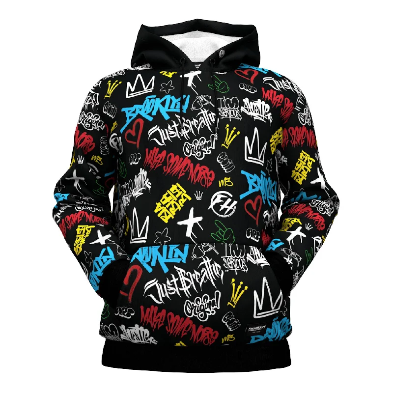 Extra long cotton hoodie -Graffiti Pattern Hoodie