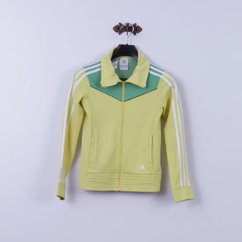 Patterned cotton sweatshirts -Adidas Girls 14 Age 164 Sweatshirt Yellow Zip Up 3 Stripe Track Top Unisex