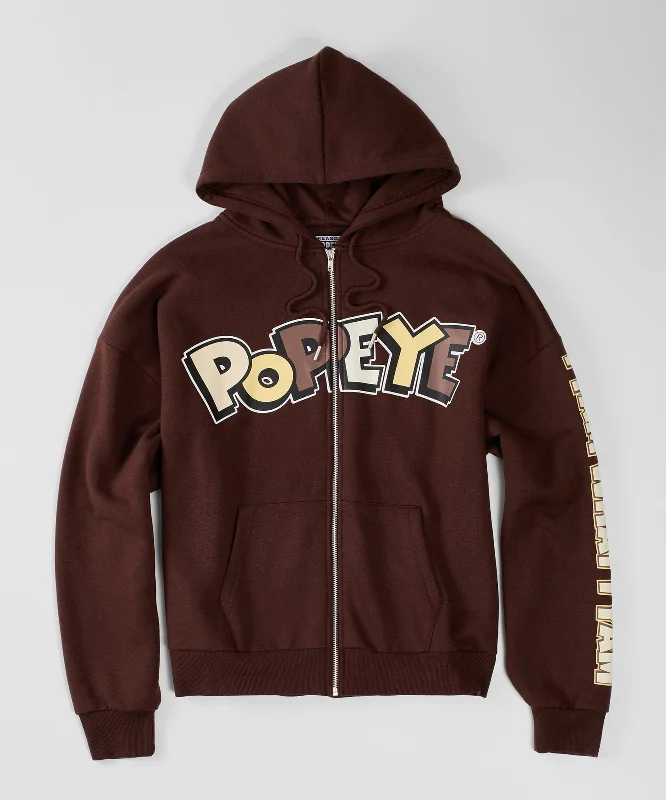 Long sleeve red hoodie -Popeye Full Zip Back Print Hoodie - Brown