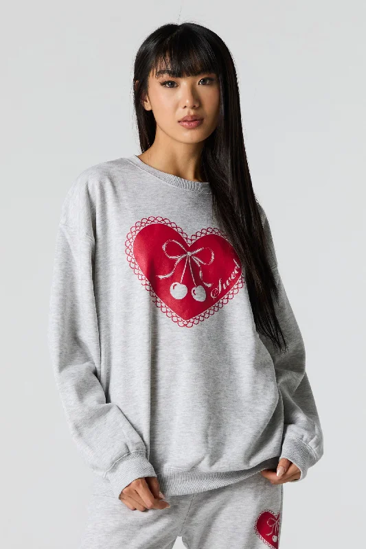 Warm grey sweatshirts -Cutesy Graphic Fleece Sweatshirt