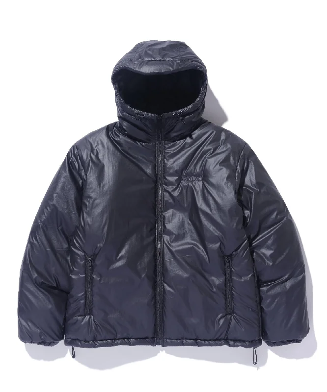 Extra long leather jacket -QUILTING LOGO HOODED PUFFER JACKET