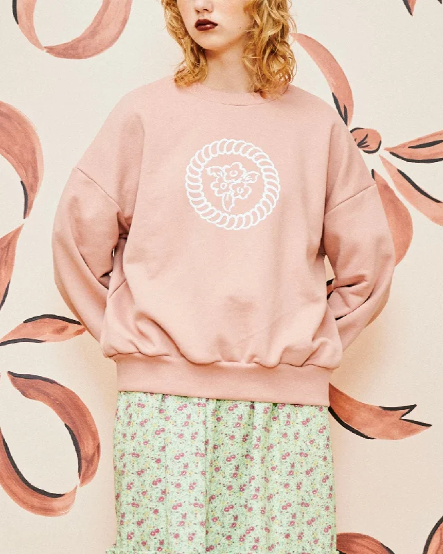 Slim white sweatshirts -drawing flower print sweatshirt (pink)