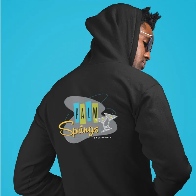 Thin fleece hoodie -Palm Springs Martini Design Zip-Up Hoodie - Black