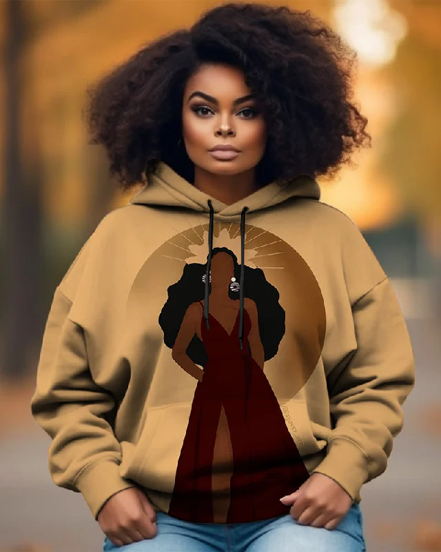 Warm white hoodie -Fashion Dinner Portrait Long-sleeved Hoodie