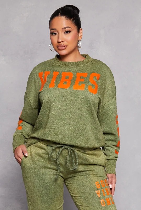 Slim fit sweatshirts -Acid Wash Good Vibes Only Sweatshirt