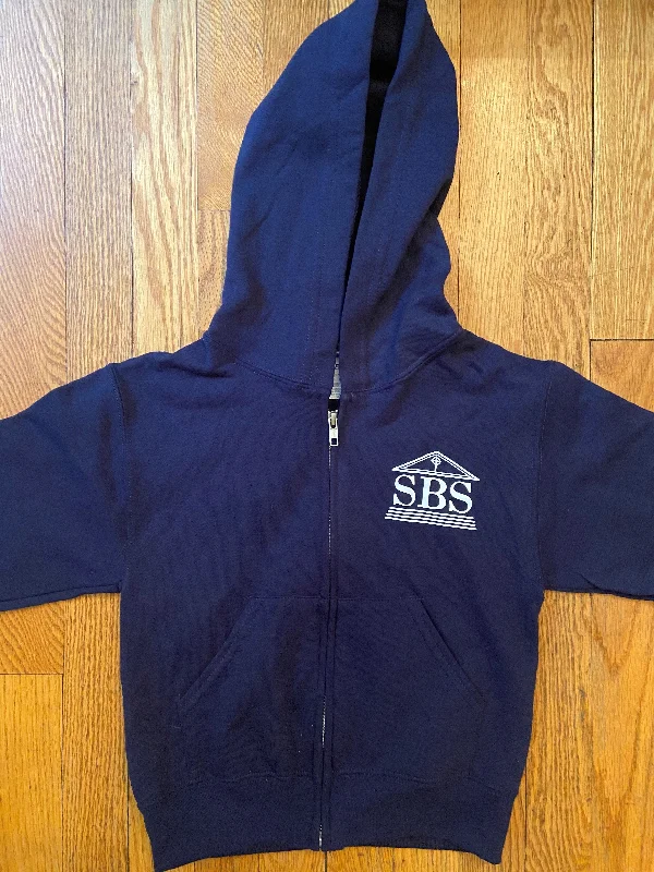 Thin red sweatshirts -SBS Navy Blue Zip-Front Hooded Sweatshirt with logo