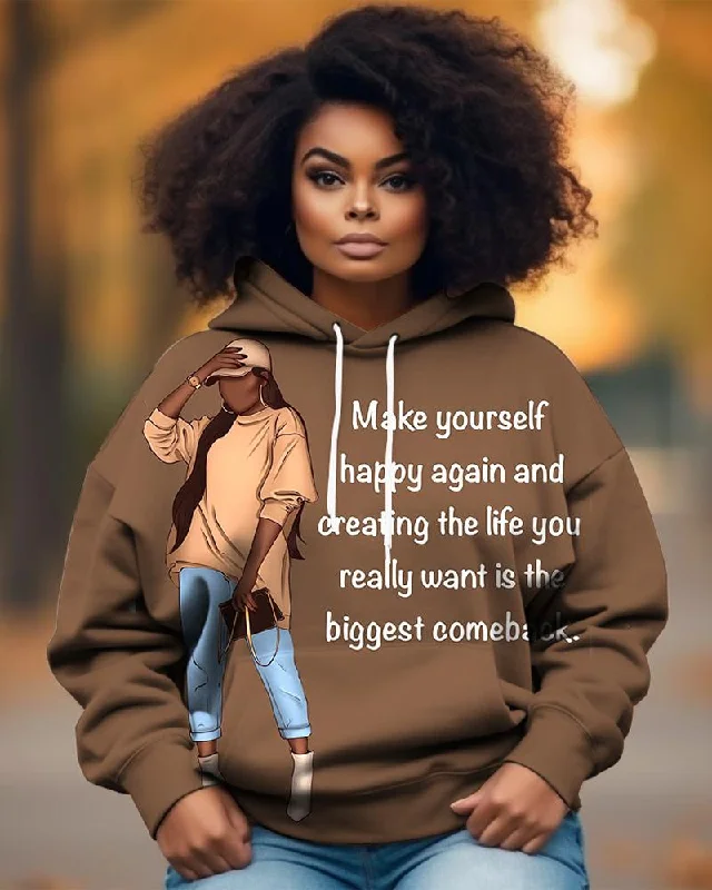 Midi white hoodie -Make Your Self Happy And...Long-sleeved Hoodie