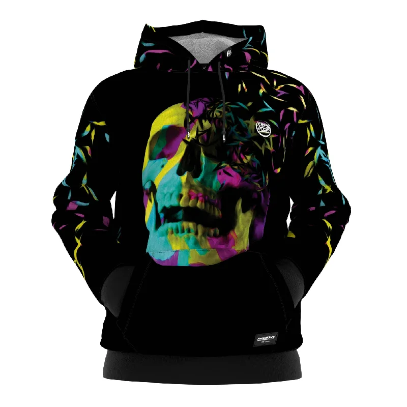 Soft white hoodie -Faded Neon Skull Hoodie