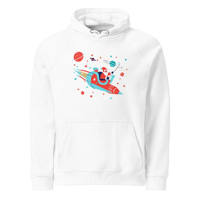 Ribbed white hoodie -Rocket Ride to Christmas Graphic Women Eco Raglan Hoodie