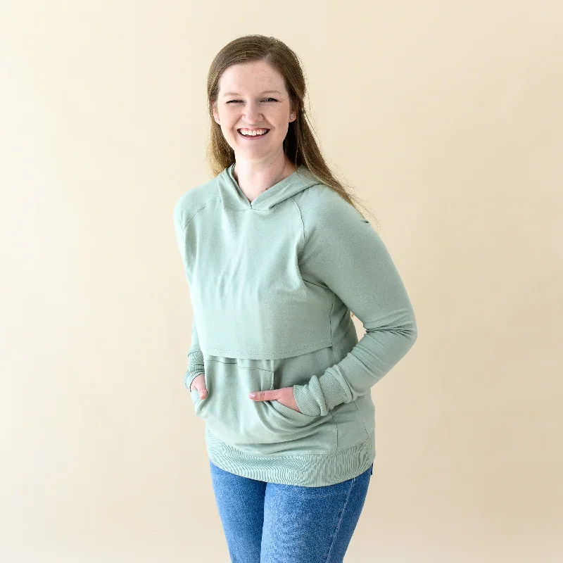 Thick red hoodie -Women's French Terry Nursing Hoodie in Thyme