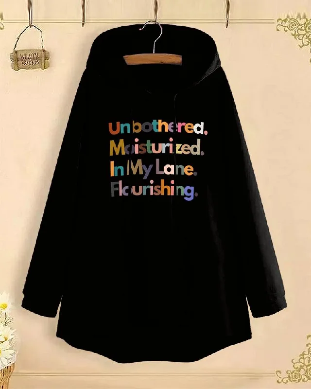 Casual black hoodie -Letter Printing Long-Sleeved with Loose Hem Hoodie