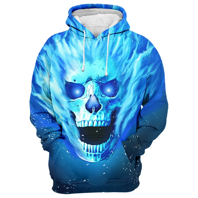 Midi red hoodie -Blue flamed skull Hoodie