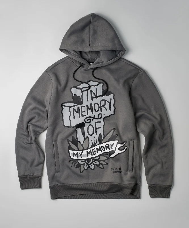 Soft grey hoodie -In Memory Of Graphic Print Hoodie - Grey