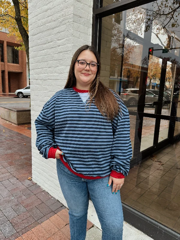 Elegant white sweatshirts -The Striped Crewneck Sweatshirt in Navy