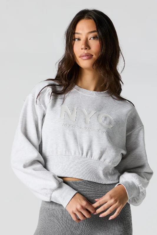 Casual grey sweatshirts -City Embossed Cropped Fleece Sweatshirt