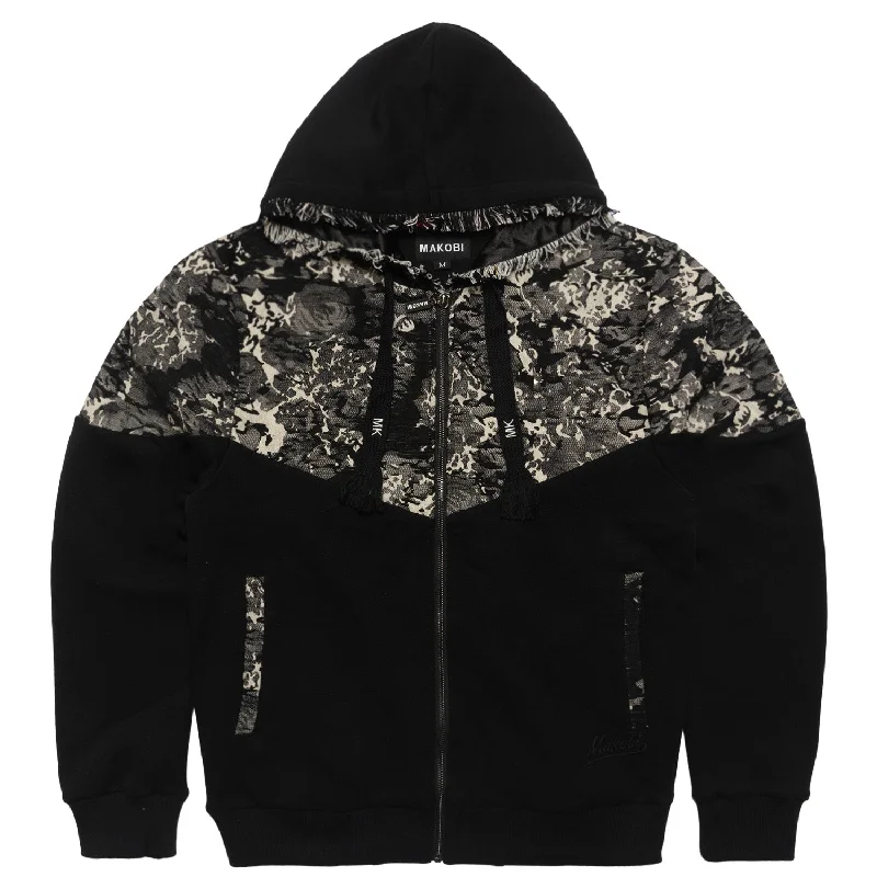 Cropped black hoodie -M4296 Veroma Tapestry Hoodie - Black