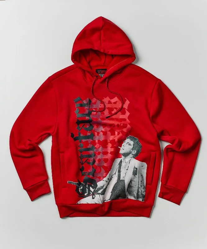 Vintage grey hoodie -Scarface Old English Hoodie - Red