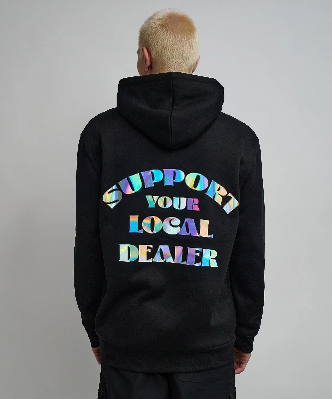 Thin black hoodie -Support Local Iridescent Foil Print Hoodie - Black