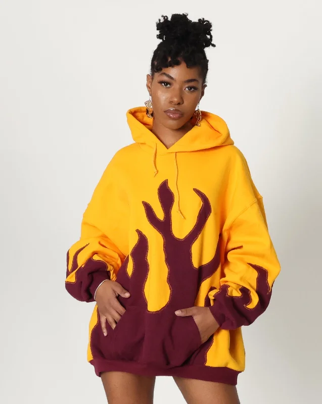 Casual grey hoodie -CNT FLAMES HOODIE - PURPLE N YELLOW